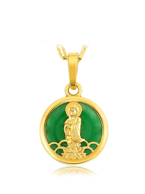 XP Copper Alloy 23K Gold Plated Fashion Kwan-yin Emerald Necklace 0