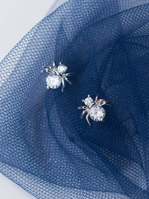 Rosh 925 Sterling Silver With Silver Plated Personality Spider Stud Earrings