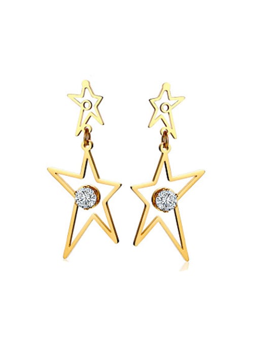 golden All-match Hollow Star Shaped Rhinestone Drop Earrings