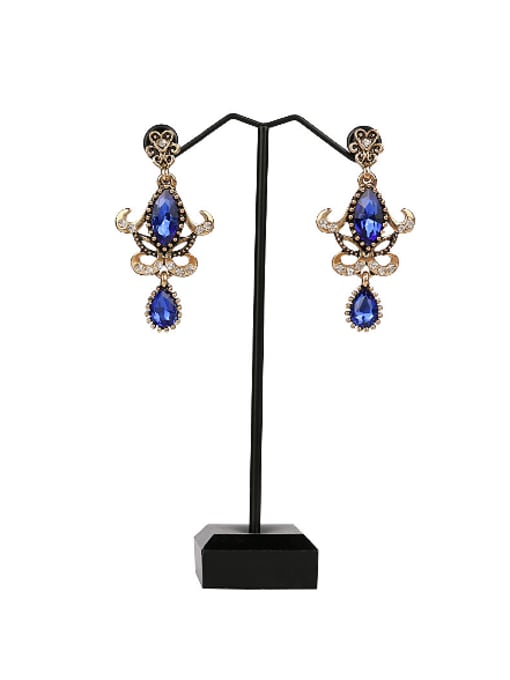 blue Noble Retro style Glass stones Alloy Drop Earrings