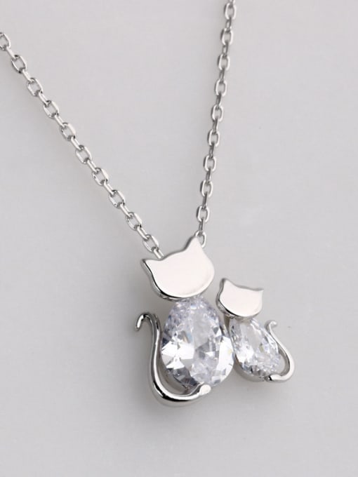 Dan 925 Sterling Silver With Cubic Zirconia  Cute Animal Kitty Necklaces 1