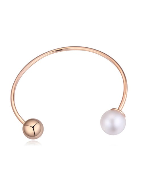 QIANZI Simple Polishing Bead Imitation Pearl Alloy Opening Bangle 4