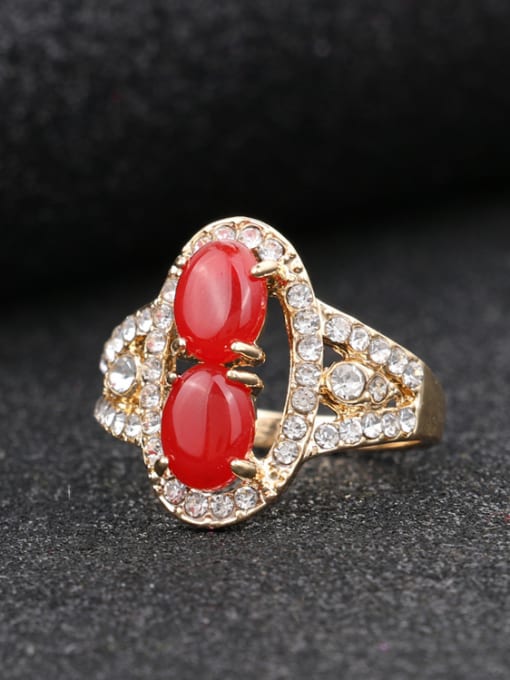 Gujin Retro style Red Resin stones White Crystals Alloy Ring 2
