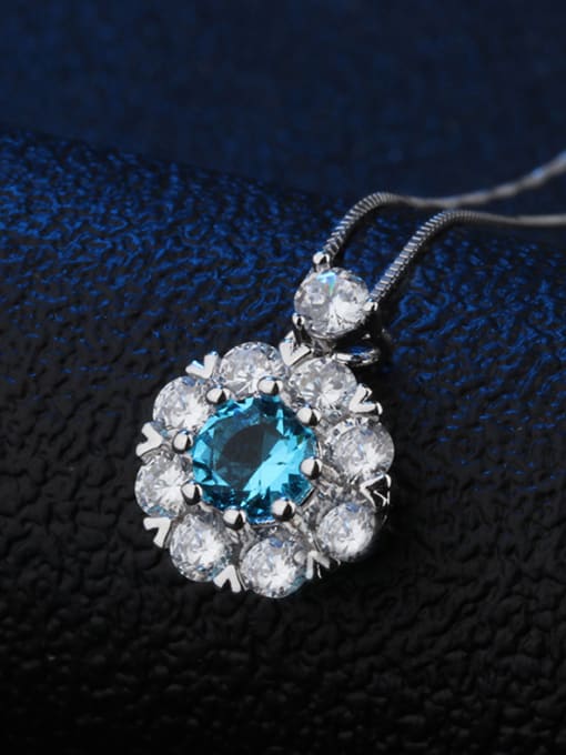 blue Copper With Cubic Zirconia Classic Round Necklaces