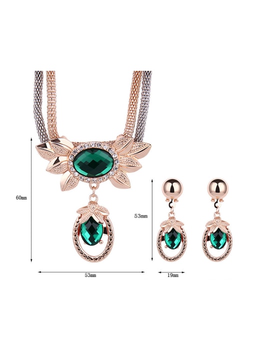 BESTIE Alloy Imitation-gold Plated Fashion Artificial Stones Oval-shaped Two Pieces Jewelry Set 3