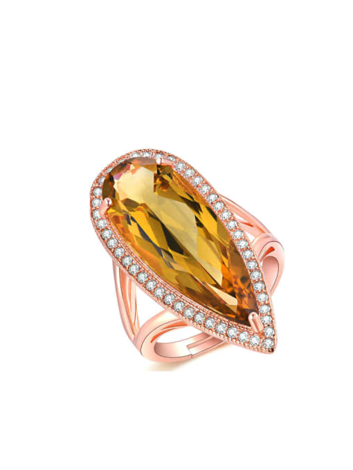 Citrine Natural Yellow Crystal Noble Women Adjustable Ring