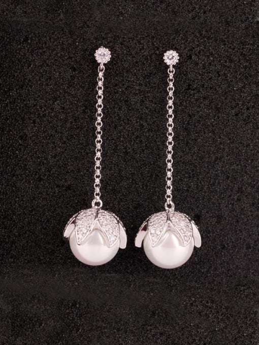 Qing Xing S925 Silver Zircon Pearl Temperament and Simple Anti allergy threader earring,