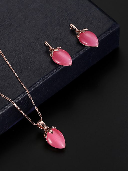 BESTIE Alloy Rose Gold Plated Fashion Water Drop shaped Artificial Stones Two Pieces Jewelry Set 1