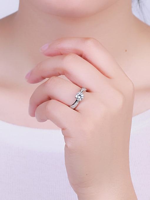 One Silver Women Trendy Geometric Zircon Ring 1