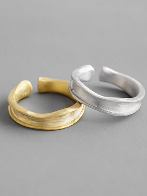 DAKA 925 Sterling Silver With Gold Plated Simplistic Irregular Surface  Free Size Rings 2