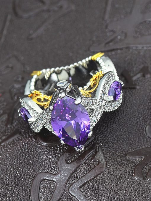 Wei Jia Exaggerated Personalized Purple Zirconias Copper Ring 3