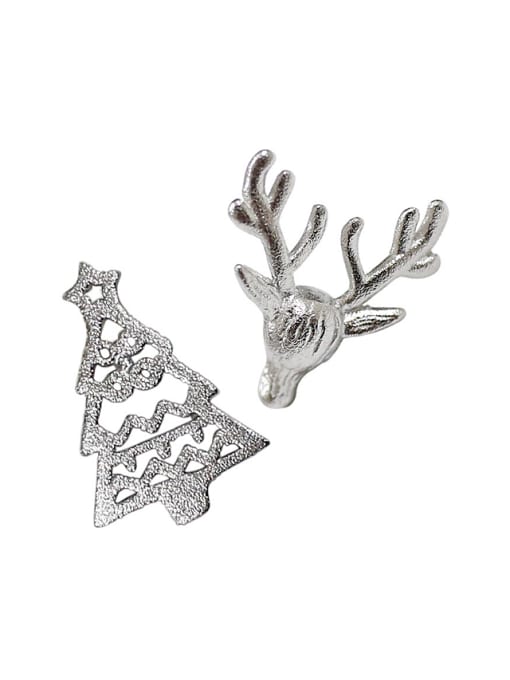 DAKA Personalized Christmas Tree Little Deer Silver Stud Earrings 0