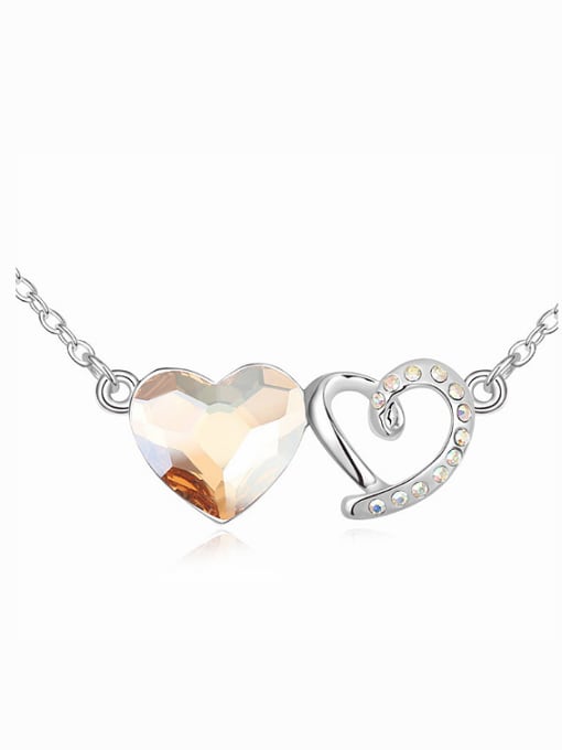 QIANZI Fashion austrian Crystals Double Heart Pendant Alloy Necklace 1