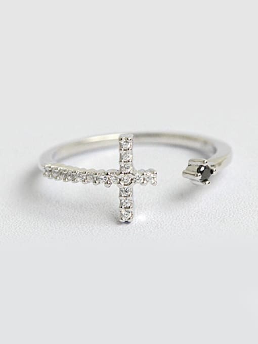 DAKA Simple Cubic Zircon-covered Cross Opening Silver Ring 0