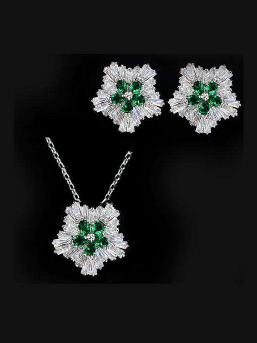 Green Star Shaped stud Earring Necklace Jewelry Set