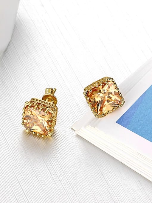 Ronaldo Champagne Square Shaped Zircon Stud Earrings 2