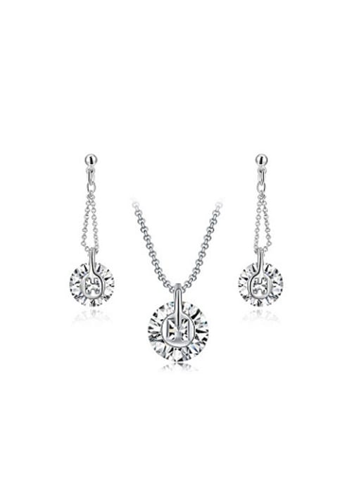 Platinum All-match Platinum Plated AAA Zircon Round Two Pieces Jewelry Set