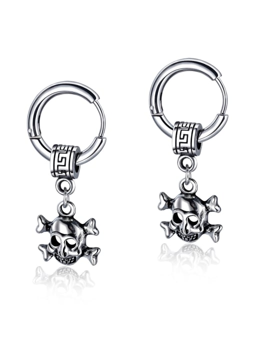 Open Sky Stainless Steel With Antique Silver Plated Vintage Skull Stud Earrings 0