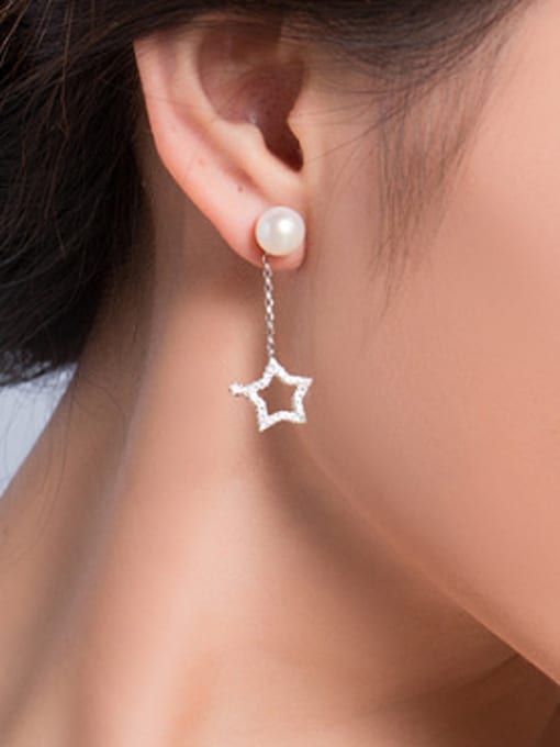 EVITA PERONI Moon Star Zircon Freshwater Pearl Stud threader earring 1