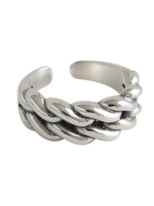 DAKA 925 Sterling Silver With Antique Silver Plated Twisted Double Twist Free Size Rings 0