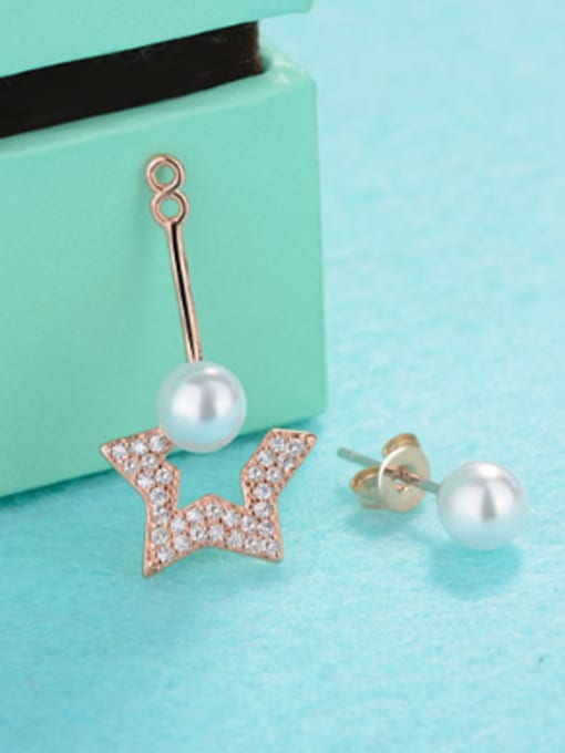 AI Fei Er Fashion Imitation Pearls Cubic Zirconias Star Copper Stud Earrings 2