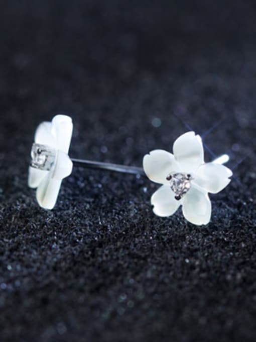 Rosh S925 silver natural shell sweet flowers stud Earring 1