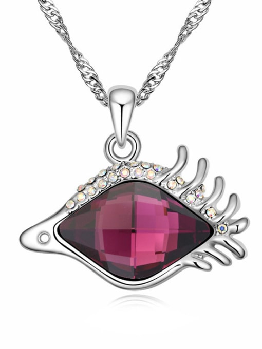 deep purple Personalized Rhombus austrian Crystal Fish Pendant Alloy Necklace