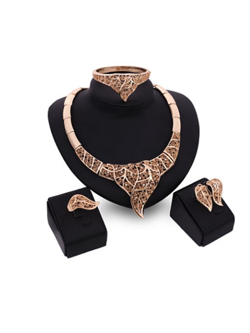 BESTIE Alloy Imitation-gold Plated Vintage style Hollow Leaves Four Pieces Jewelry Set 0