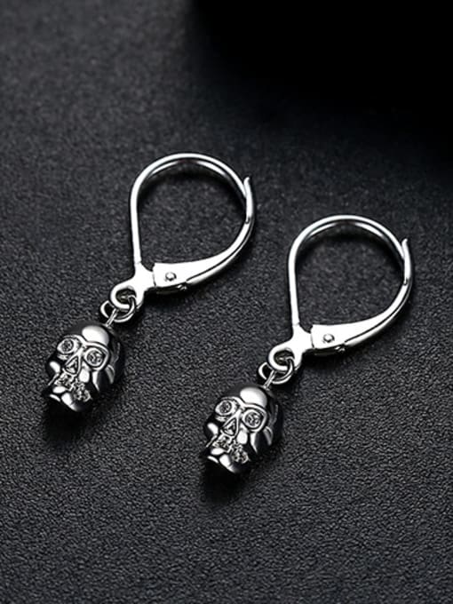 Platinum Copper With Platinum Plated Vintage Skull Drop Earrings