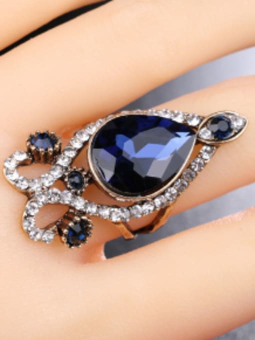 Gujin Retro Personalized style Blue Sapphire stones Crystals Alloy Ring 1