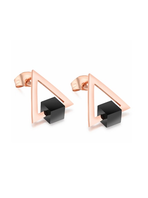 Rose Gold Fashion Rotatable Cube Hollow Triangle Stud Earrings