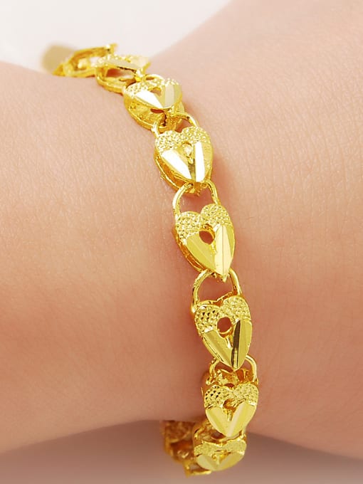 golden Women Heart Shaped Gold Plated Frosted Bracelet