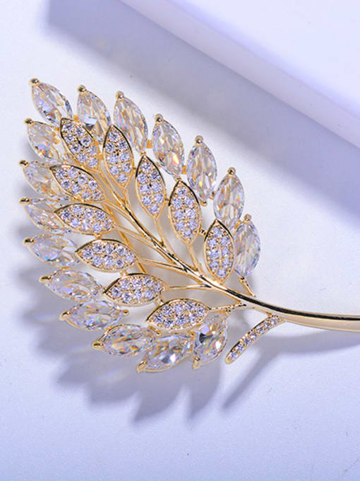 gold Copper With  Cubic Zirconia Fashion Leaf Brooches