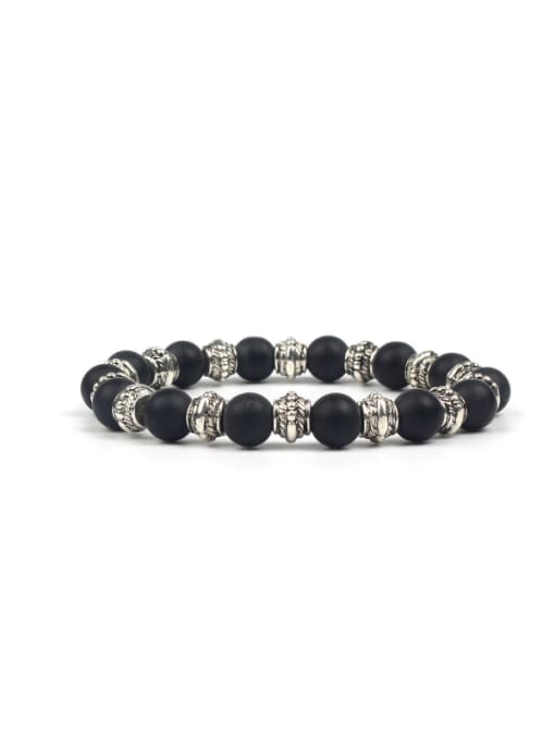 KSB1140-A10MM Grind The Black Agate Retro Fashion Alloy Natural Stones Bracelet