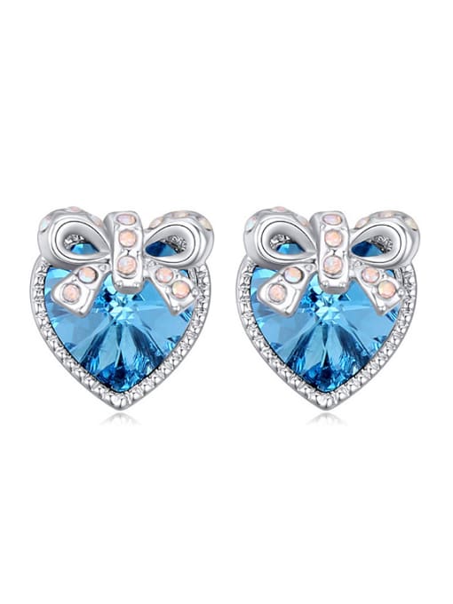 QIANZI Fashion Heart austrian Crystal Little Bowknot Stud Earrings 0