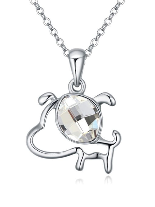 White Fashion Zodiac Dog Oval austrian Crystal Pendant Alloy Necklace