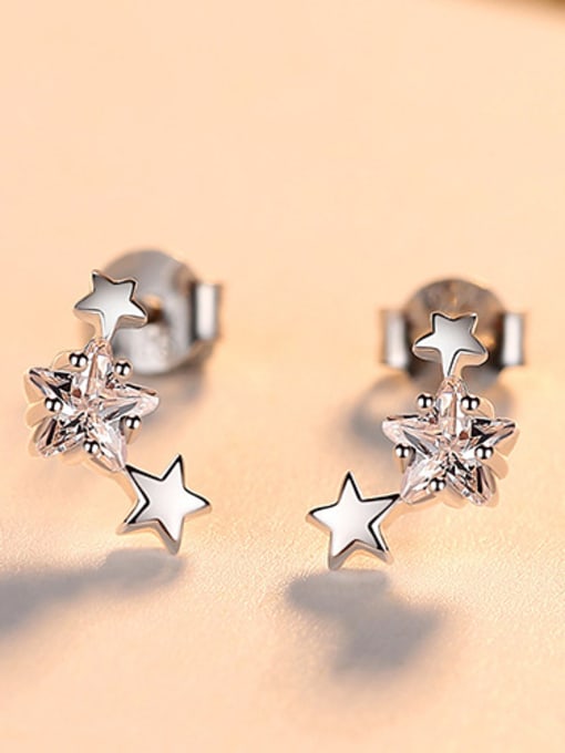 Platinum 925 Sterling Silver With 18k Gold Plated Cute Star Stud Earrings