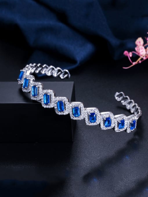 blue Copper With Cubic Zirconia Luxury Square Bangles