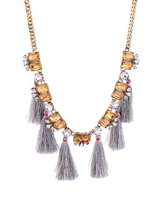 Grey -2 Alloy Individual Tassel Sweater Necklace