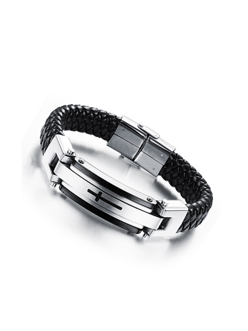 Open Sky Fashion Cross Titanium Artificial Leather Bracelet 0