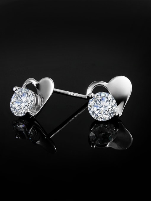SANTIAGO Tiny Heart Shiny Cubic Crystal-accented 925 Sterling Silver Stud Earrings 1