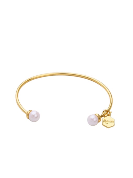 KM Simple Style Artificial Pearl Alloy Bangle 0