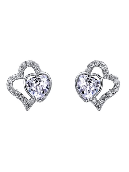 White Copper Alloy White Gold Plated Fashion Heart Crystal stud Earring