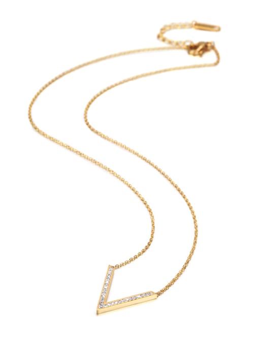 Gold Simple Style Female White Zircon V Shaped Titanium Necklace