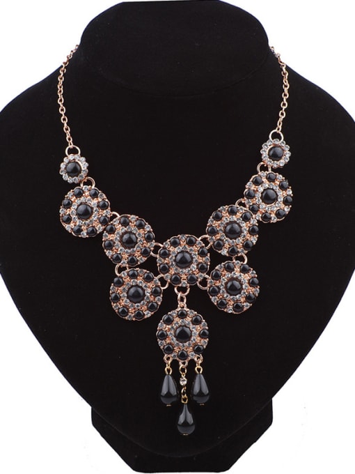 Black Fashion Exaggerated Stones-covered Flowers Alloy Necklace