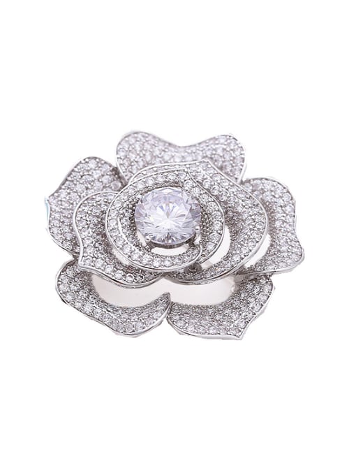 Wei Jia Elegant Cubic Zirconias-covered Flower Copper Brooch