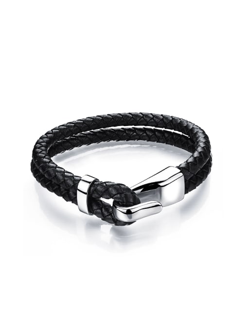 Open Sky Simple Personalized Two-band Black PU Men Bracelet 0