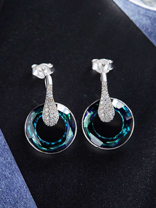 Green S925 Silver Round Shaped drop earring