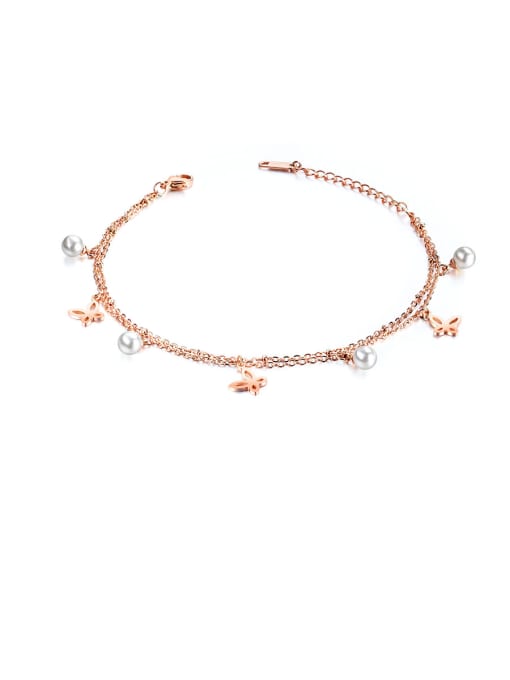 Open Sky Stainless Steel With Rose Gold Plated Cute Butterfly Anklets 0
