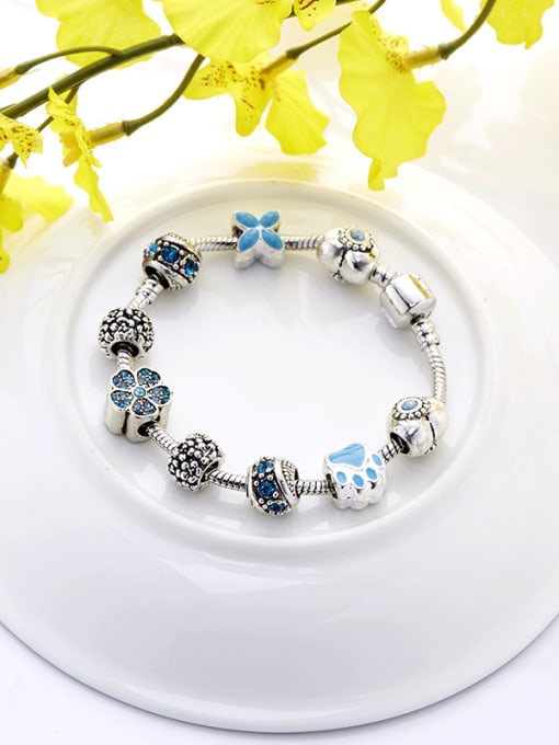 Silvery Exquisite Blue Flower Shaped Enamel Bracelet
